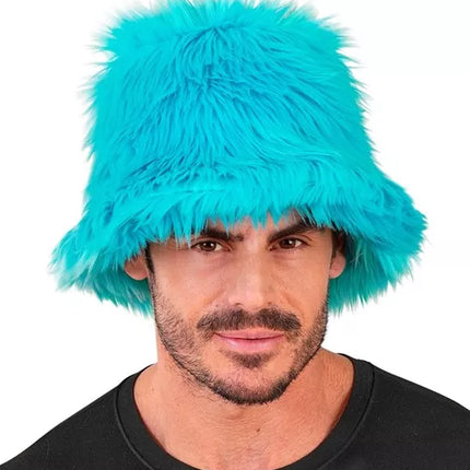 E-Carnavalskleding.nl Bucket hat pluche turquoise Fleur