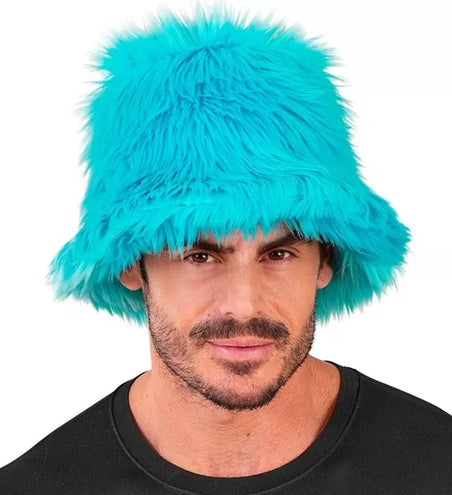 E-Carnavalskleding.nl Bucket hat pluche turquoise Fleur