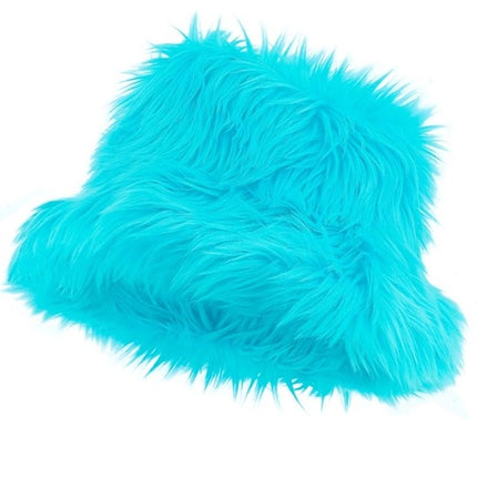 E-Carnavalskleding.nl Bucket hat pluche turquoise Fleur
