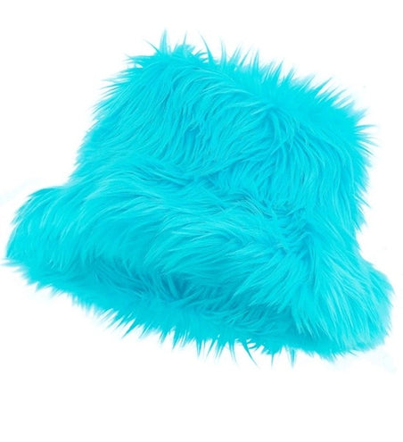 E-Carnavalskleding.nl Bucket hat pluche turquoise Fleur