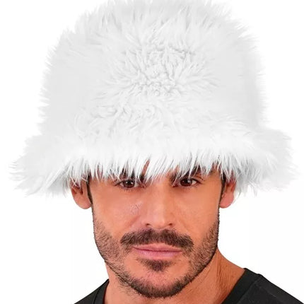 E-Carnavalskleding.nl Bucket hat pluche wit Sem