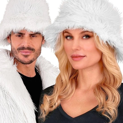 E-Carnavalskleding.nl Bucket hat pluche wit Sem