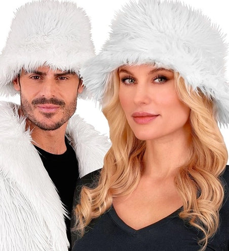 E-Carnavalskleding.nl Bucket hat pluche wit Sem