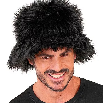 E-Carnavalskleding.nl Bucket hat pluche zwart Finn