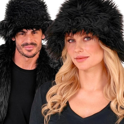 E-Carnavalskleding.nl Bucket hat pluche zwart Finn