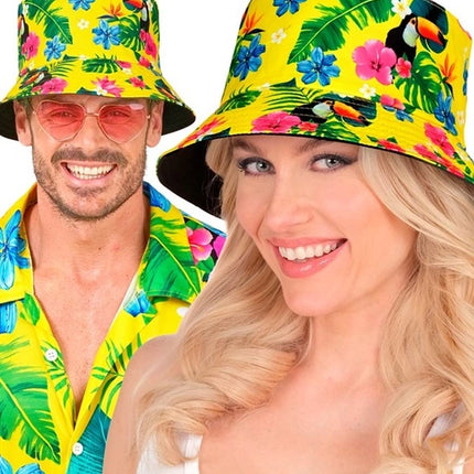 E-Carnavalskleding.nl Bucket hat zomer party geel kostuum Thijs