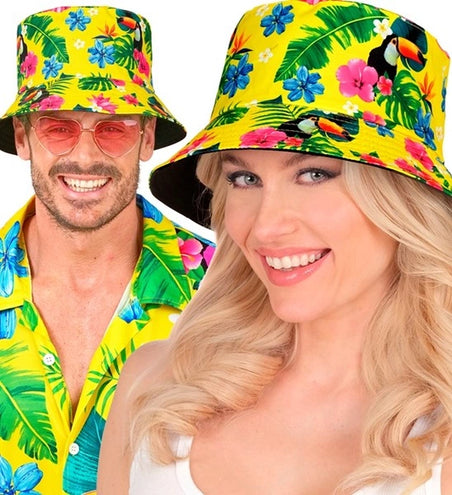 E-Carnavalskleding.nl Bucket hat zomer party geel kostuum Thijs