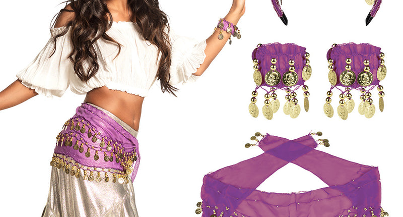 E-Carnavalskleding.nl Buikdanseres verkleed set Belly dance paars
