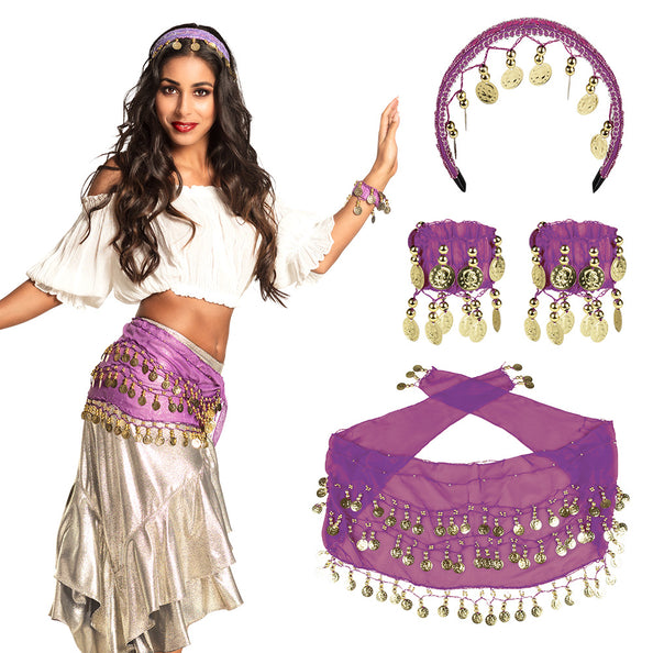 E-Carnavalskleding.nl Buikdanseres verkleed set Belly dance paars