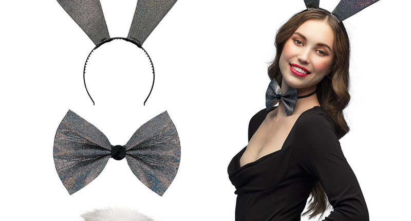 E-Carnavalskleding.nl Bunny Play verkleed set zwart glitter
