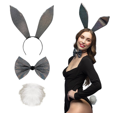 E-Carnavalskleding.nl Bunny Play verkleed set zwart glitter