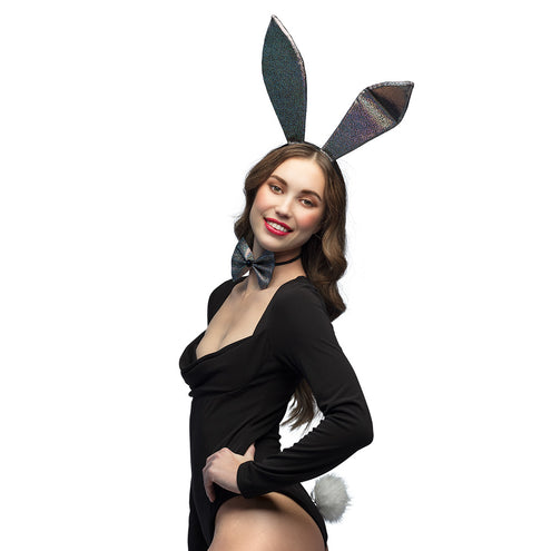 E-Carnavalskleding.nl Bunny Play verkleed set zwart glitter