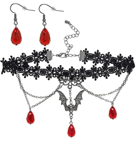 E-Carnavalskleding.nl Choker en oorbellen gotisch vampier Niek