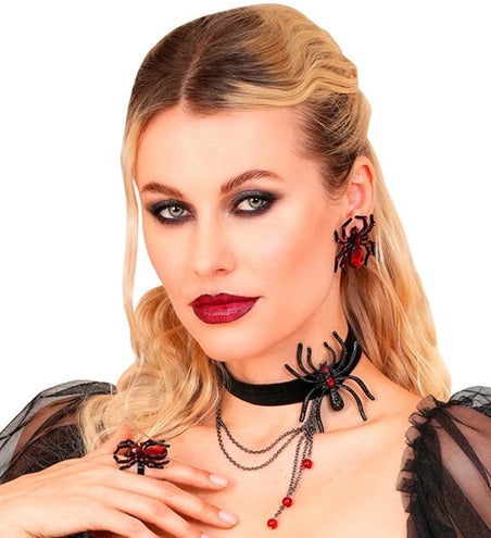 E-Carnavalskleding.nl Choker spin met strass rood kostuum Tess