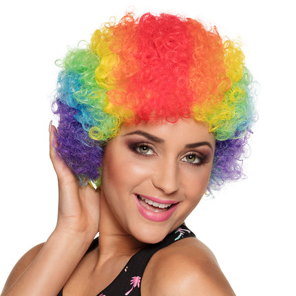 E-Carnavalskleding.nl Clown pruik krullen Pop veelkleurig