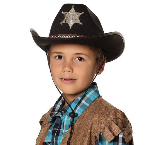 E-Carnavalskleding.nl Cowboyhoed kind Sheriff ster zwart