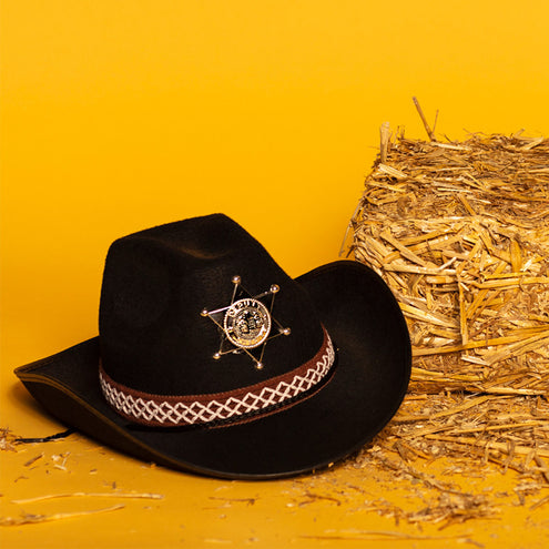 E-Carnavalskleding.nl Cowboyhoed kind Sheriff ster zwart