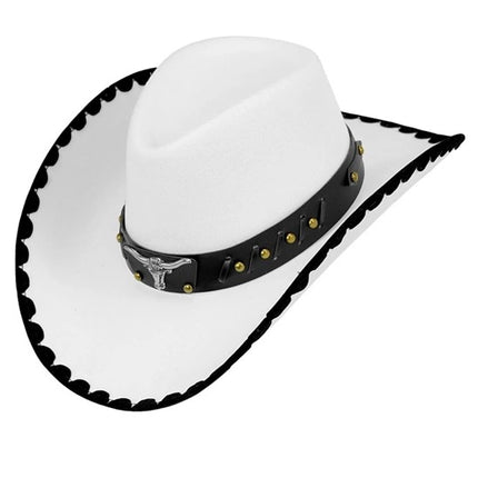 E-Carnavalskleding.nl Cowboyhoed met stier, wit vilt kostuum Liv