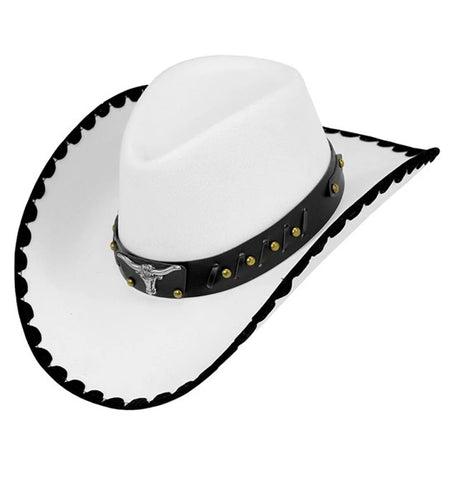 E-Carnavalskleding.nl Cowboyhoed met stier, wit vilt kostuum Liv