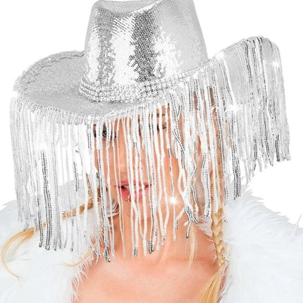 E-Carnavalskleding.nl Cowboyhoed pailletten met strass en franje Anouk