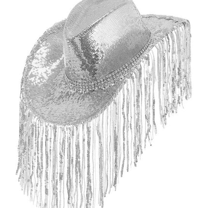 E-Carnavalskleding.nl Cowboyhoed pailletten met strass en franje Anouk