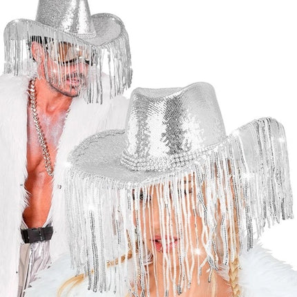 E-Carnavalskleding.nl Cowboyhoed pailletten met strass en franje Anouk