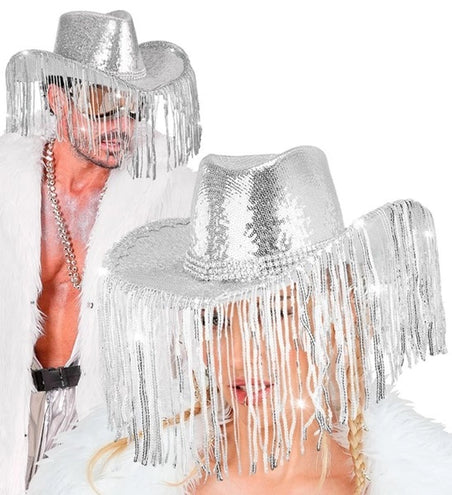 E-Carnavalskleding.nl Cowboyhoed pailletten met strass en franje Anouk