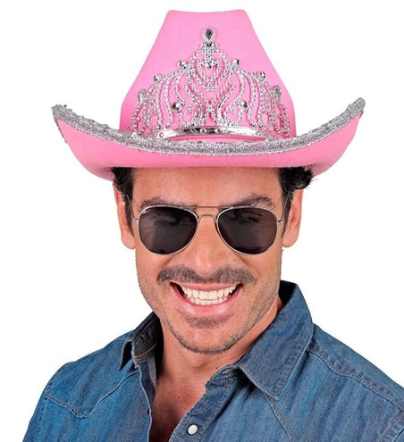 E-Carnavalskleding.nl Cowboyhoed partygirl met tiara roze haarband Siem