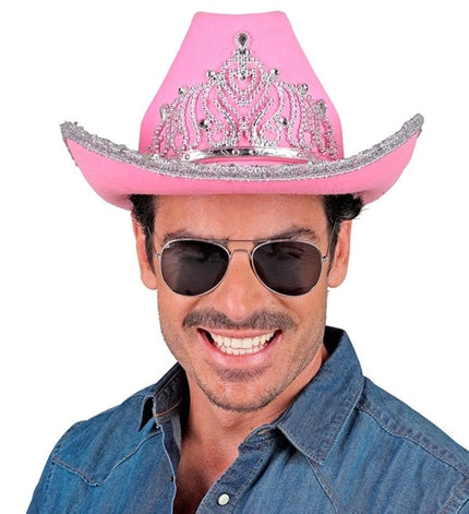 E-Carnavalskleding.nl Cowboyhoed partygirl met tiara roze haarband Siem