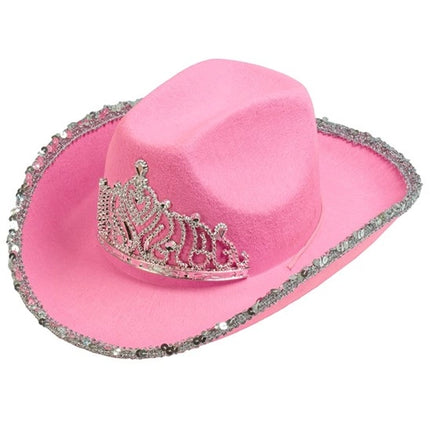 E-Carnavalskleding.nl Cowboyhoed partygirl met tiara roze haarband Siem