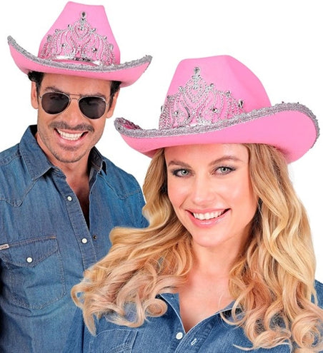 E-Carnavalskleding.nl Cowboyhoed partygirl met tiara roze haarband Siem