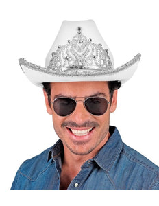 E-Carnavalskleding.nl Cowboyhoed partygirl met tiara wit haarband Maud