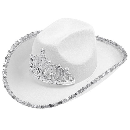 E-Carnavalskleding.nl Cowboyhoed partygirl met tiara wit haarband Maud