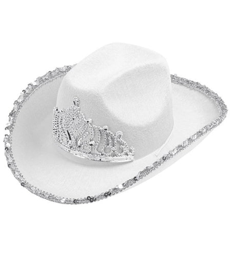 E-Carnavalskleding.nl Cowboyhoed partygirl met tiara wit haarband Maud