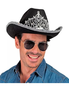 E-Carnavalskleding.nl Cowboyhoed partygirl met tiara zwart haarband Esmee