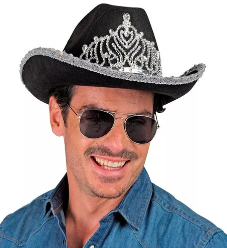 E-Carnavalskleding.nl Cowboyhoed partygirl met tiara zwart haarband Esmee
