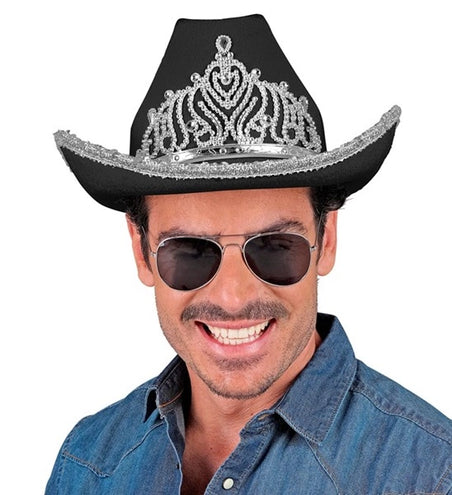 E-Carnavalskleding.nl Cowboyhoed partygirl met tiara zwart haarband Esmee
