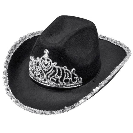 E-Carnavalskleding.nl Cowboyhoed partygirl met tiara zwart haarband Esmee
