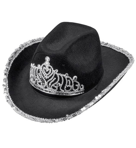E-Carnavalskleding.nl Cowboyhoed partygirl met tiara zwart haarband Esmee