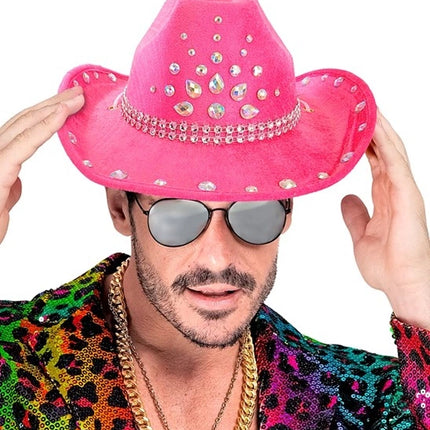 E-Carnavalskleding.nl Cowboyhoed roze met diamanten Daan