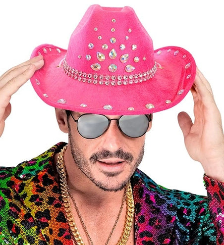 E-Carnavalskleding.nl Cowboyhoed roze met diamanten Daan