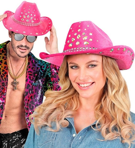E-Carnavalskleding.nl Cowboyhoed roze met diamanten Daan