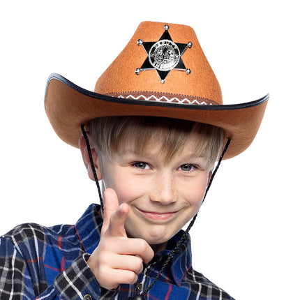 E-Carnavalskleding.nl Cowboyhoed sheriff bruin kind