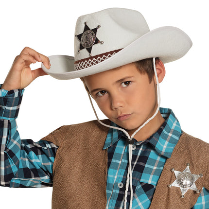 E-Carnavalskleding.nl Cowboyhoed Sheriff wit kind