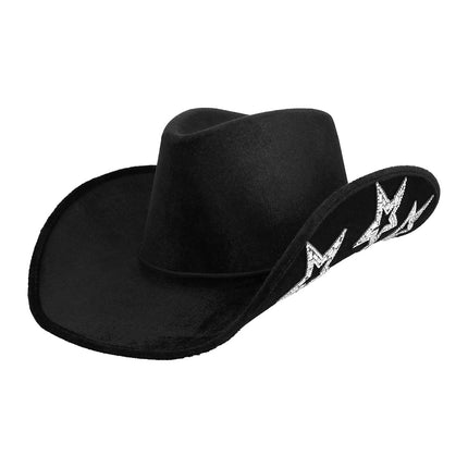 E-Carnavalskleding.nl Cowboyhoed starlight glitters zwart