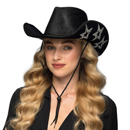 E-Carnavalskleding.nl Cowboyhoed starlight glitters zwart