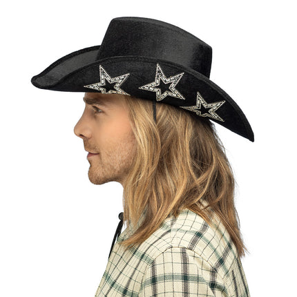 E-Carnavalskleding.nl Cowboyhoed starlight glitters zwart