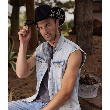 E-Carnavalskleding.nl Cowboyhoed starlight glitters zwart