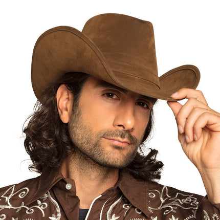 E-Carnavalskleding.nl Cowboyhoed 'suede' Wyoming bruin