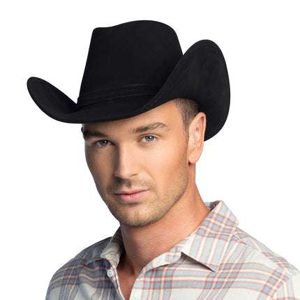 E-Carnavalskleding.nl Cowboyhoed 'suede' Wyoming zwart